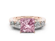 Princess Cut 5 Stone Engagement Ring Setting for a Fancy Pink Lab-Grown Diamond | Rose Gold