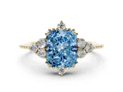 Radiant Cut Cluster Engagement Ring Setting for a Fancy Blue Lab-Grown Diamond | Yellow Gold