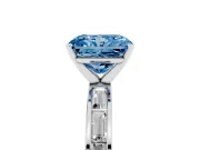 Fancy Blue Radiant Cut Diamond Solitaire Ring Set in Silver with Channel-Set Baguette Band and Prong Setting