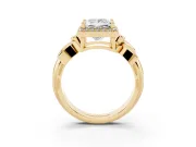 Princess Cut Floral Halo Engagement Ring Setting | Leaf Shoulders | Yellow Gold