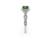Fancy Green Cushion Cut Diamond Halo Twist Band Solitaire Ring Set in White gold with Prong-Set Center Stone