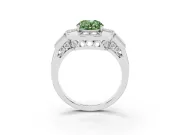 Fancy Green Oval Cut Diamond Milgrain Halo Ring Set in White gold with Split Shank