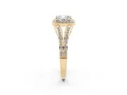 Cushion Cut Halo Engagement Ring Setting | V-Split Pavé Band | Yellow Gold