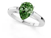 Fancy Green Pear Cut Diamond Solitaire Ring Set in White gold with Prong Setting and Classic Band