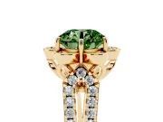 Round Floral Halo Engagement Ring Setting for a Fancy Green Lab-Grown Diamond | Pavé Split Shank | Yellow Gold