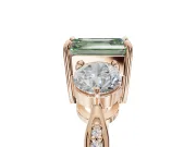 Emerald Cut Three Stone Engagement Ring Setting for a Fancy Green Lab-Grown Diamond | Tapered Pave Band | Rose Gold