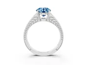 Fancy Blue Round Cut Diamond Split Shank Ring Set in Silver with Pavé Band and Prong Setting