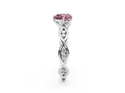 Fancy Pink Heart Cut Diamond Twist Band Solitaire Ring Set in Platinum with Leaf Prong Setting and Accent Stones