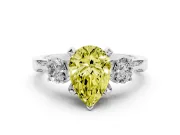 Pear-Shaped Hidden Halo Three Stone Engagement Ring Setting for a Fancy Yellow Lab-Grown Diamond | White Gold
