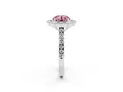 Fancy Pink Round Cut Diamond Milgrain Floral Halo Engagement Ring Set in Silver with Pavé Band
