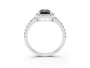Fancy Black Emerald Cut Diamond Halo Ring Set in Silver with Delicate Pavé Band and Prong Setting