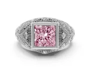 Princess Cut Vintage Bezel Engagement Ring Setting for a Fancy Pink Lab-Grown Diamond | Platinum