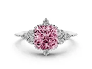 Cushion Cut Cluster Engagement Ring Setting for a Fancy Pink Lab-Grown Diamond | White Gold