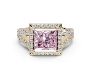Princess Cut Halo Pavé Engagement Ring Setting for a Fancy Pink Lab-Grown Diamond | Narrow Split Shank | Yellow Gold