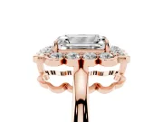 Emerald Cut Scalloped Cluster Halo Engagement Ring Setting | Plain Band | Rose Gold
