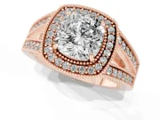 Cushion Cut Vintage Milgrain Halo Engagement Ring Setting | Pave Split Shank | Rose Gold