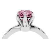 Fancy Pink Radiant Cut Diamond Solitaire Engagement Ring Set in Platinum with Slim Tapered Solitaire Band