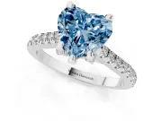 Heart-Shaped Hidden Halo Pave Engagement Ring Setting for a Fancy Blue Lab-Grown Diamond | Claw Prongs | White Gold