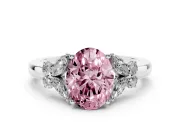 Fancy Pink Oval Cut Diamond Solitaire Floral Ring Set in Silver with Marquise Petals and Prong Setting