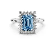 Emerald Cut Halo Engagement Ring Setting for a Fancy Blue Lab-Grown Diamond | Sterling Silver