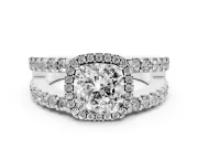 Cushion Cut Halo Split Shank Engagement Ring Setting | Pavé Strands | White Gold