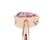 Fancy Pink Pear Cut Diamond Halo Engagement Ring Set in Rose gold with Plain Split Shank and Prong Setting