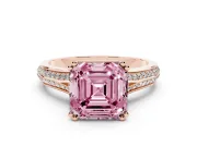 Asscher Cut Pave Split Shank Engagement Ring Setting for a Fancy Pink Lab-Grown Diamond | Double Claw Prongs | Rose Gold