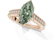 Marquise Vintage Engraved Pavé Engagement Ring Setting for a Fancy Green Lab-Grown Diamond | Milgrain Edges | Rose Gold
