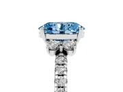 Oval Side Stone Pave Engagement Ring Setting for a Fancy Blue Lab-Grown Diamond | Paired Round Accents | Sterling Silver