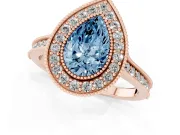 Pear-Shaped Vintage Milgrain Halo Engagement Ring Setting for a Fancy Blue Lab-Grown Diamond | Bezel Head | Rose Gold