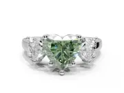 Heart-Shaped Three Stone Engagement Ring Setting for a Fancy Green Lab-Grown Diamond | Tapered Band | Sterling Silver
