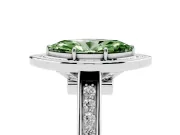 Fancy Green Marquise Cut Diamond Halo Solitaire Ring Set in Silver with Pavé Band and Bezel Setting