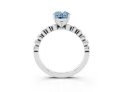 Fancy Blue Oval Cut Diamond Solitaire Engagement Ring Set in White gold with Bezel Accents on Beaded Band