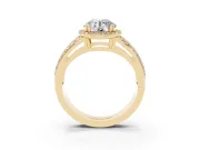 Round Halo Engagement Ring Setting | Two-Row Pave Split Shank | Yellow Gold
