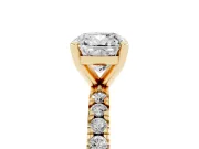 Cushion Cut Shared Prong Solitaire Engagement Ring Setting | Pavé Band | Yellow Gold