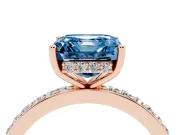 Fancy Blue Asscher Cut Diamond Pavé Band Ring Set in Rose gold with Prong-Set Center Stone