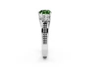 Heart-Shaped Three Stone Engagement Ring Setting for a Fancy Green Lab-Grown Diamond | Beaded Shoulders | Platinum