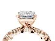 Radiant Cut Vintage Milgrain Engagement Ring Setting | Graduated Stations | Rose Gold