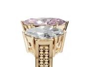 Marquise Three Stone Engagement Ring Setting for a Fancy Pink Lab-Grown Diamond | Beaded Shoulders | Yellow Gold