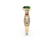 Fancy Green Three-Stone Heart Cut Diamond Twist Band Ring Set in Yellow gold with Pavé Accents and Prong Setting