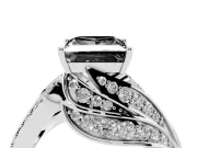 Fancy Black Princess Cut Diamond Solitaire Ring Set in Platinum with Layered Twist Pavé Band