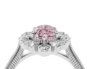 Fancy Pink Marquise Cut Diamond Halo Milgrain Pavé Ring Set in Silver with Prong Setting