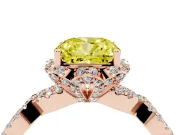 Fancy Yellow Cushion Cut Diamond Halo Twist Band Solitaire Ring Set in Rose gold with Prong-Set Center Stone