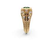 Fancy Green Round Cut Diamond Bezel Ring Set in Yellow gold with Milgrain Accent Band