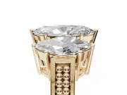 Marquise Three Stone Engagement Ring Setting | Beaded Shoulders | Yellow Gold