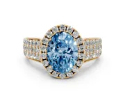 Oval Pavé Engagement Ring Setting for a Fancy Blue Lab-Grown Diamond | Wide Three-Row Band | Yellow Gold