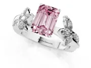 Fancy Pink Emerald Cut Diamond Floral Vine Solitaire Engagement Ring Set in Silver with Marquise Leaves