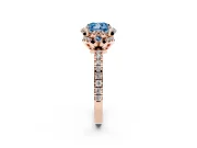 Fancy Blue Cushion Cut Diamond Halo Pavé Band Ring Set in Rose gold with Prong-Held Center