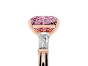 Fancy Pink Radiant Cut Diamond Solitaire Ring Set in Rose gold with Tapered Baguette Side Stones and Prong Setting