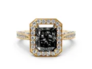 Radiant Cut Milgrain Halo Engagement Ring Setting for a Black Center | Side Stones | Yellow Gold